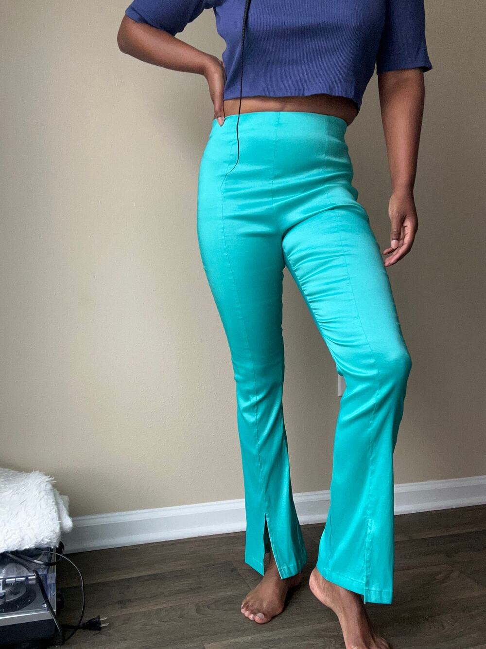 Hosbjerg Turquoise Elora Highwaisted Split Hem Pants Size Medium